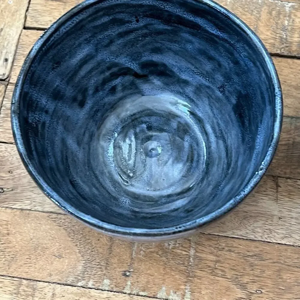 Handmade Ceramic Bowls Terracotta Base Blue & White Spiral Glaze Finish